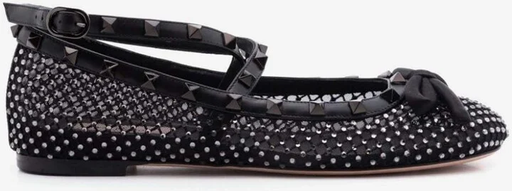 Rockstud Crystal Mesh Ballerinas