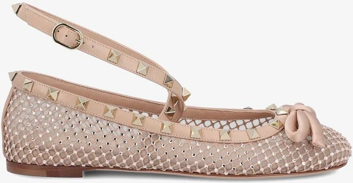 Rockstud Crystal Mesh Ballerinas