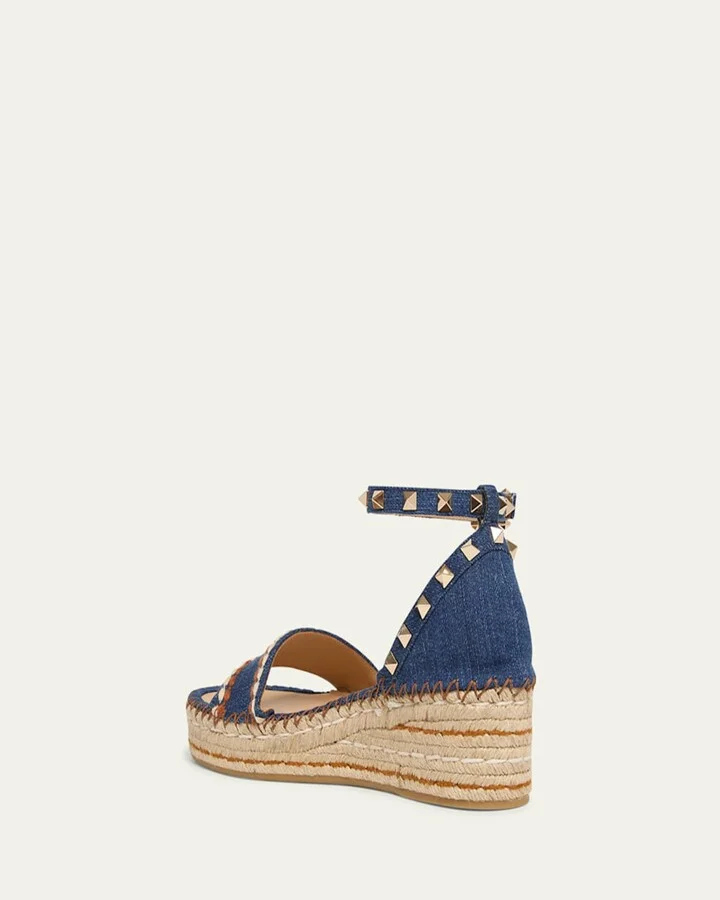 Rockstud Denim Wedge Espadrille Sandals - Image 4