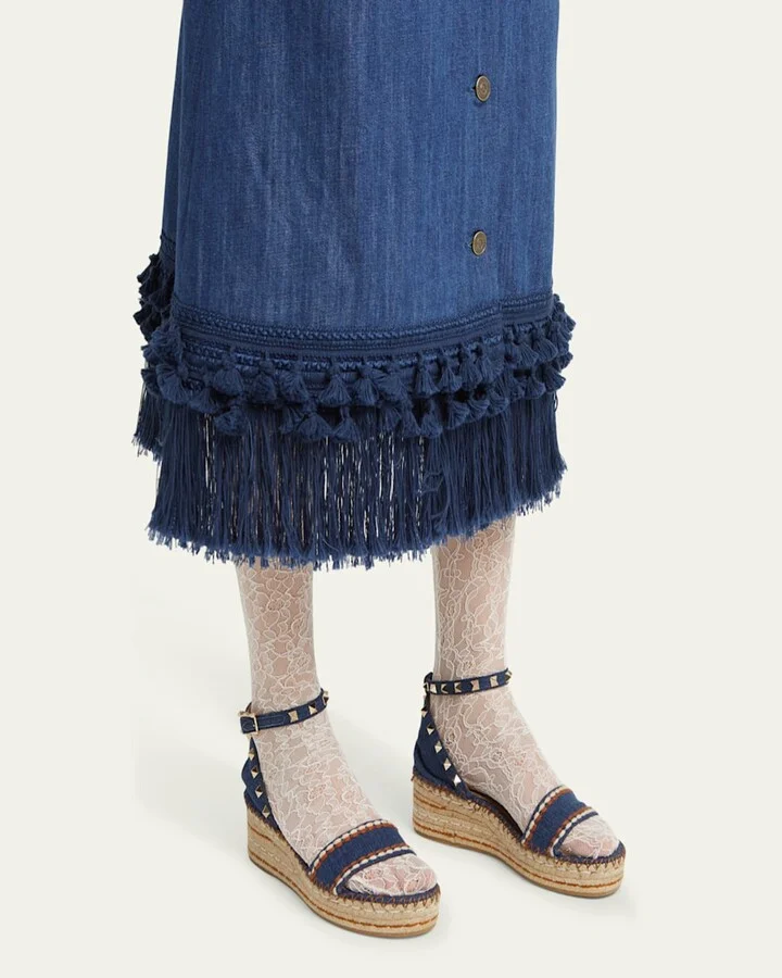 Rockstud Denim Wedge Espadrille Sandals - Image 10