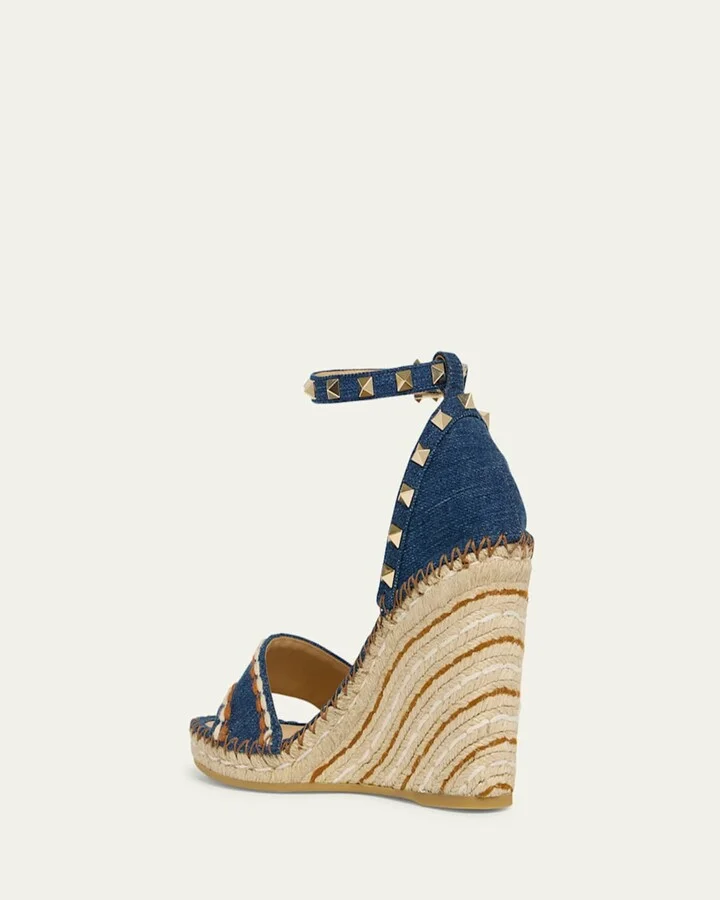 Rockstud Denim Wedge Espadrille Sandals - Image 2