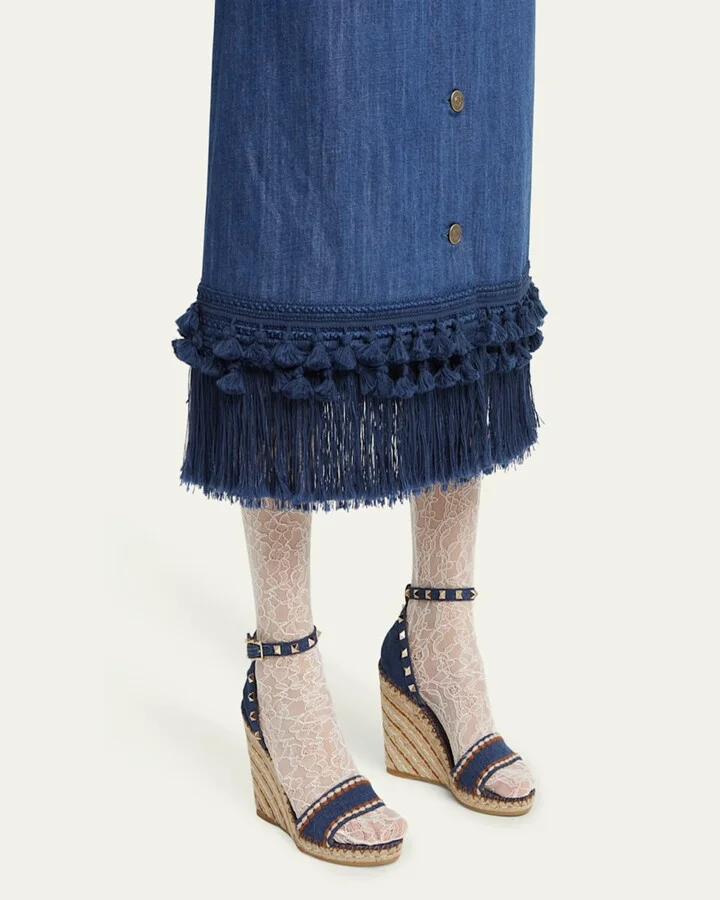 Rockstud Denim Wedge Espadrille Sandals - Image 5