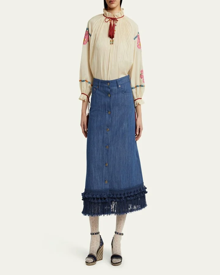 Rockstud Denim Wedge Espadrille Sandals - Image 9