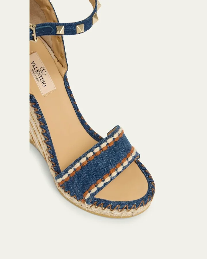 Rockstud Denim Wedge Espadrille Sandals - Image 11