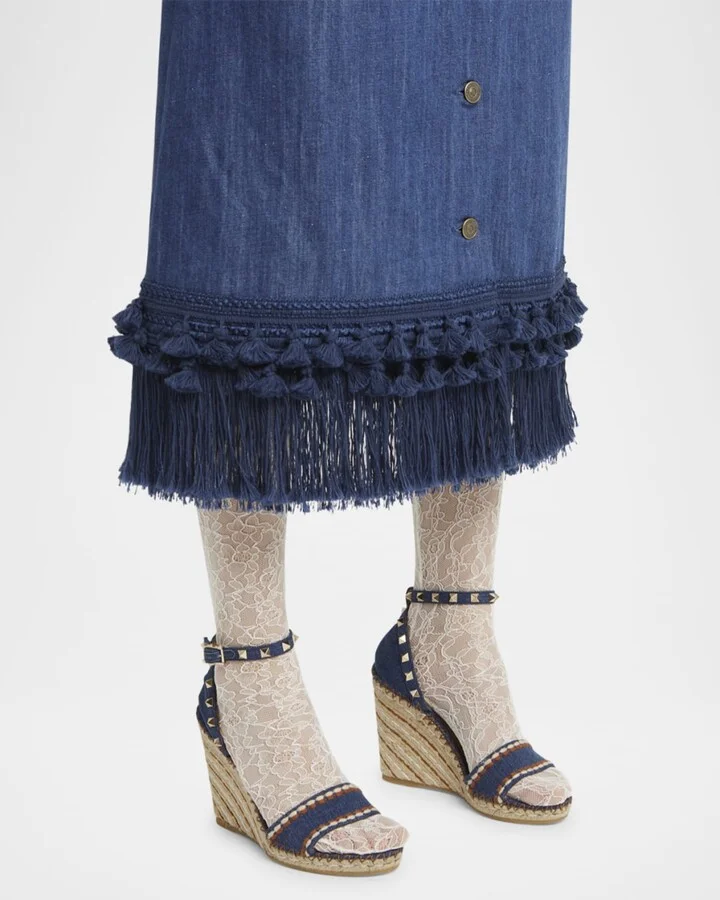 Rockstud Denim Wedge Espadrille Sandals - Image 6