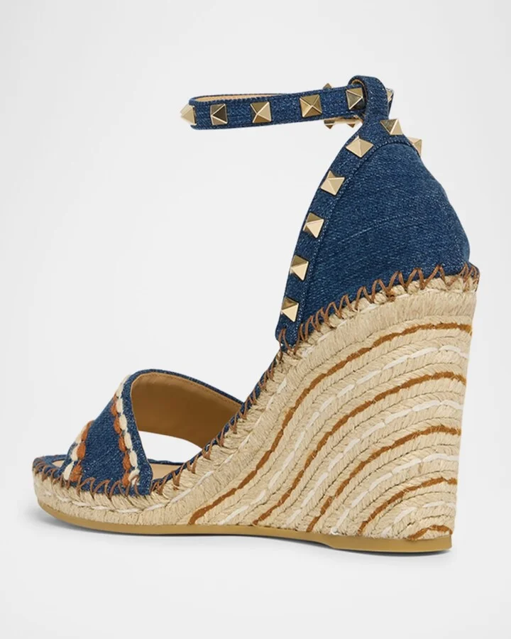 Rockstud Denim Wedge Espadrille Sandals - Image 11