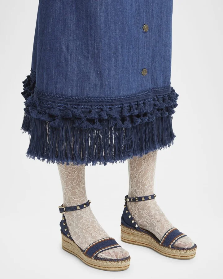 Rockstud Denim Wedge Espadrille Sandals - Image 2