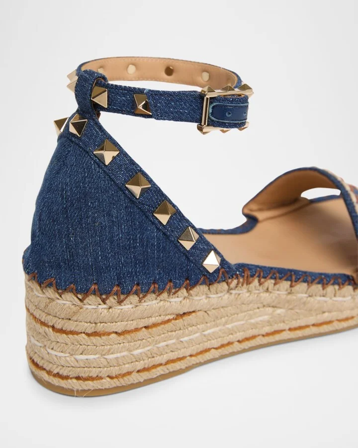 Rockstud Denim Wedge Espadrille Sandals - Image 3