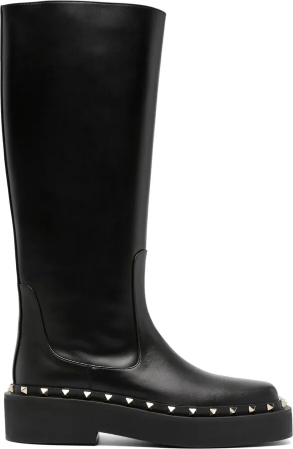 Rockstud-embellished knee-high leather boots