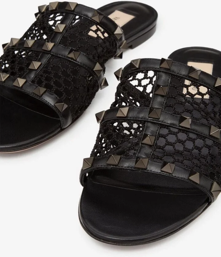 Rockstud Fishnet Flat Slides - Image 2