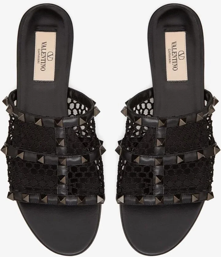 Rockstud Fishnet Flat Slides - Image 3