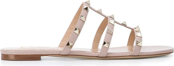 Rockstud flat leather sandals