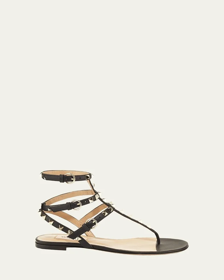 Rockstud Flat Thong Sandals, Black