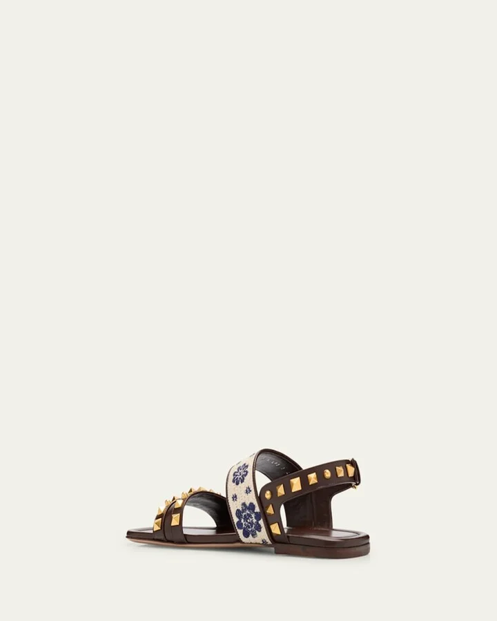 Rockstud Floral Embroidered Slingback Sandals - Image 3