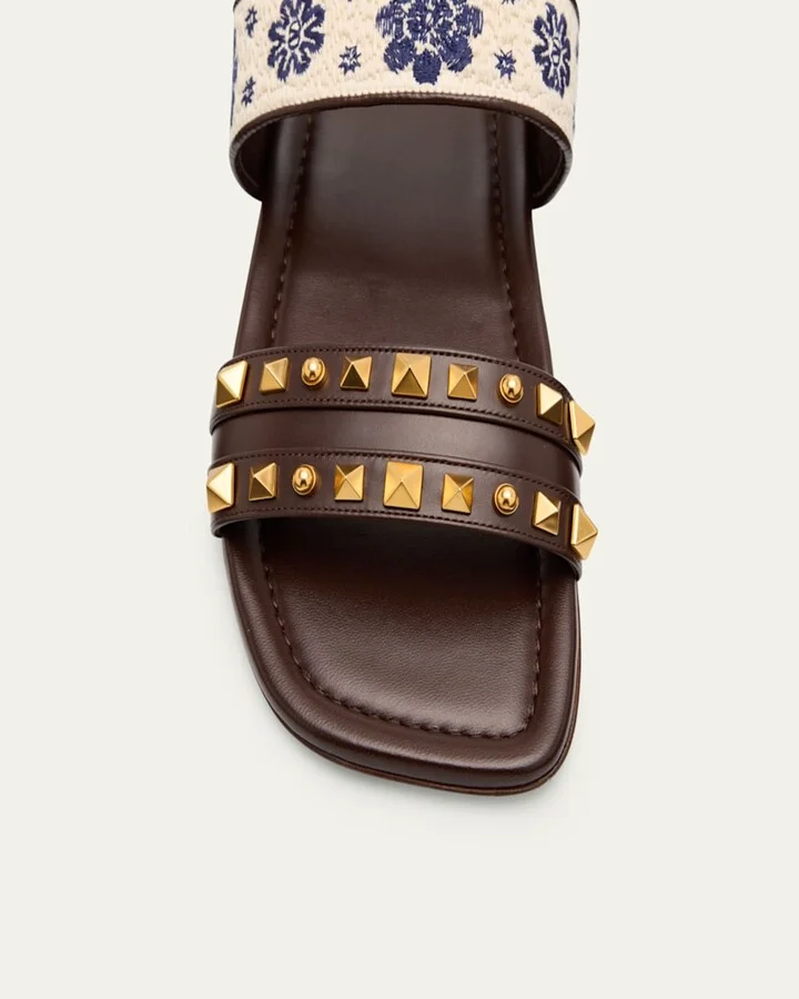 Rockstud Floral Embroidered Slingback Sandals - Image 4