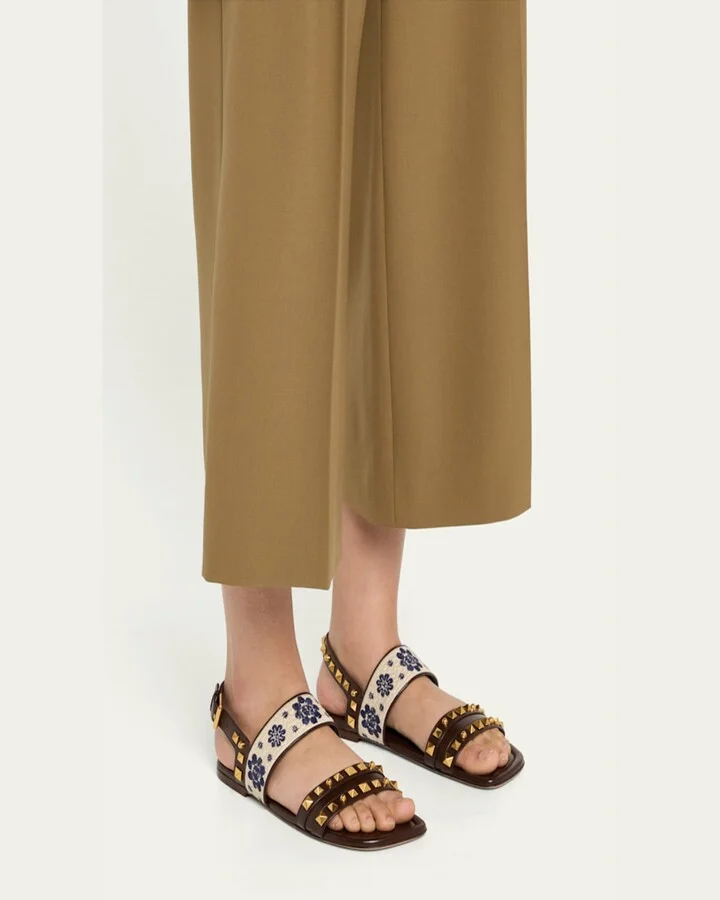 Rockstud Floral Embroidered Slingback Sandals - Image 5