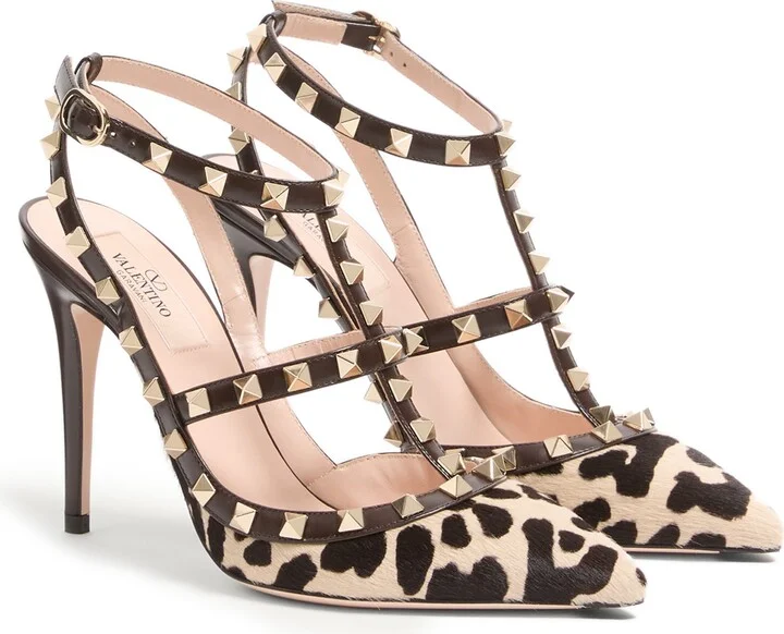 Rockstud Genuine Calf Hair T-Strap Pump