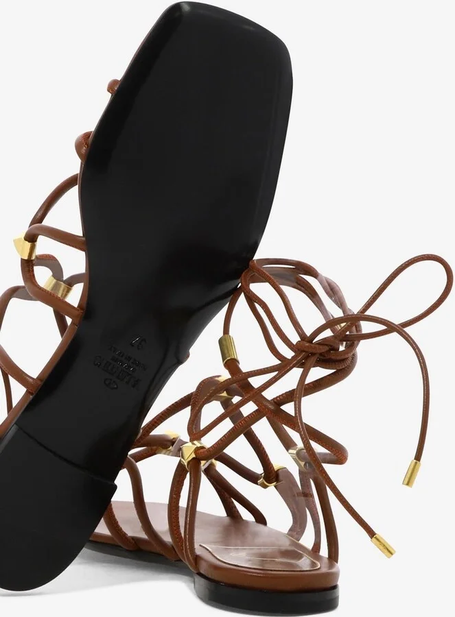 Rockstud Gladiator Leather Flat Sandals - Image 3