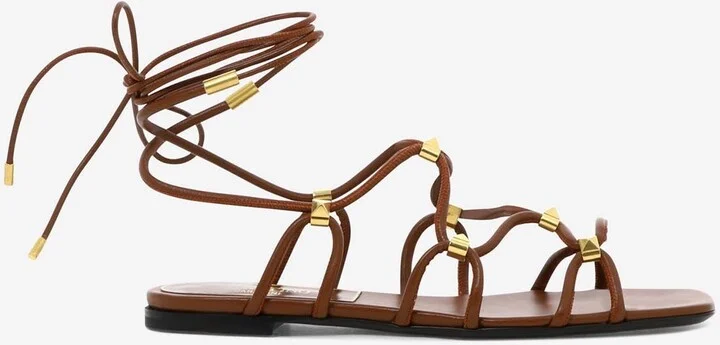 Rockstud Gladiator Leather Flat Sandals