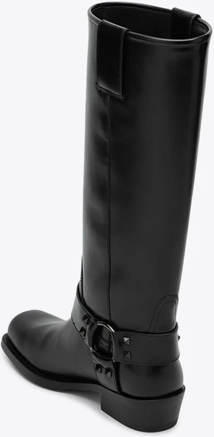 Rockstud Knee-High Leather Biker Boots - Image 3