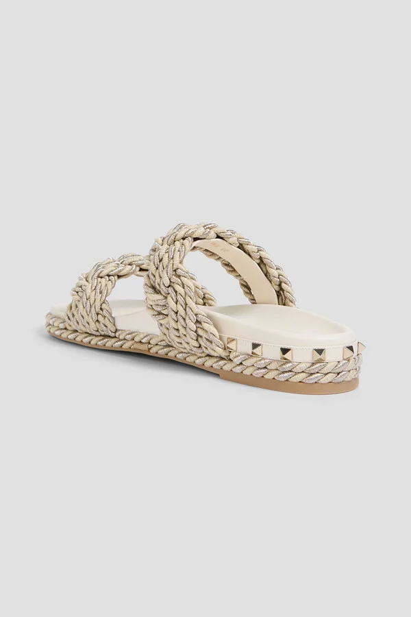 Rockstud leather and metallic cord sandals - Image 3