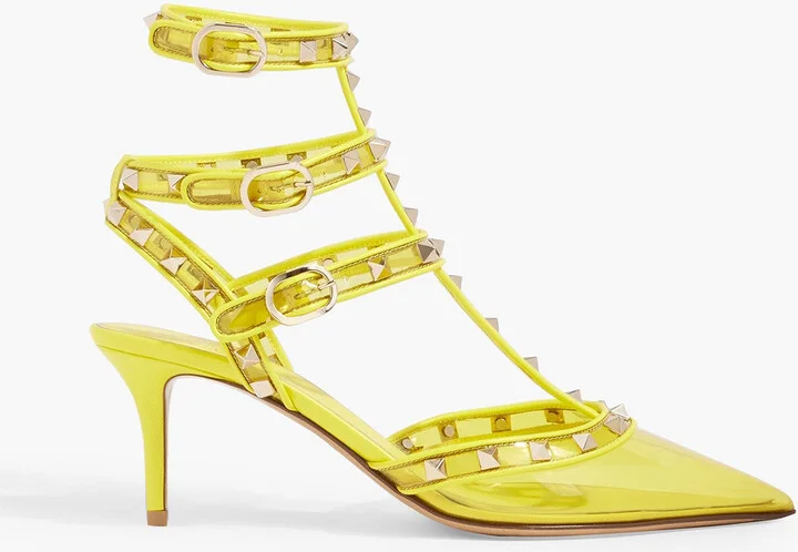 Rockstud leather and PVC pumps