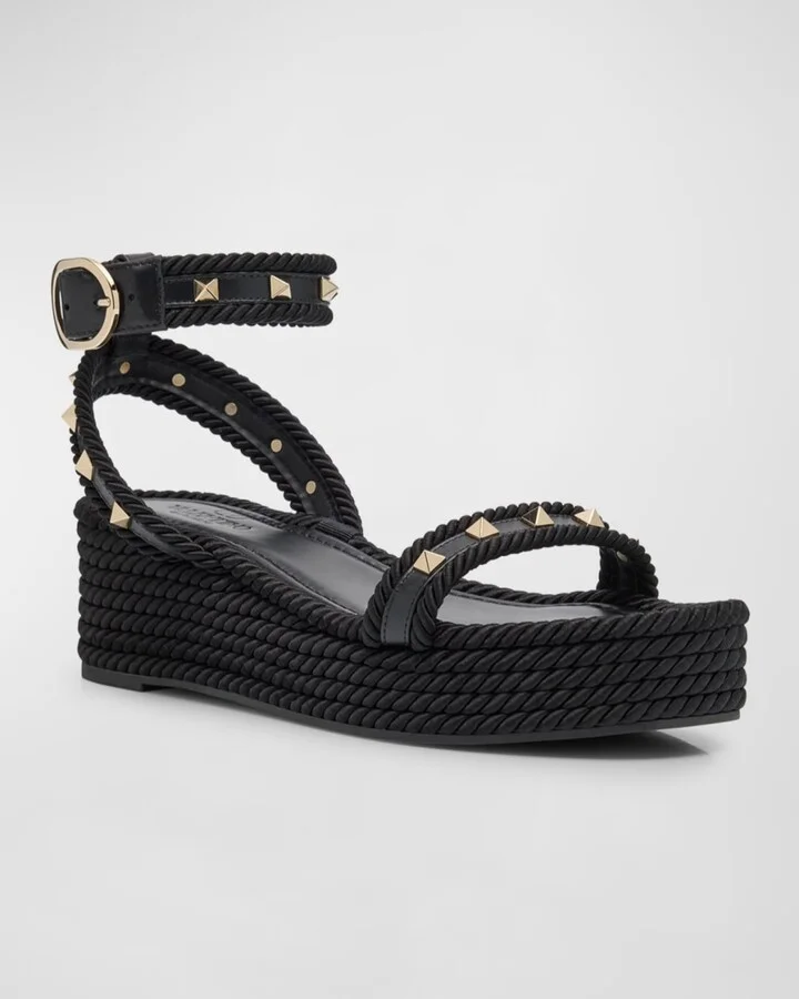 Rockstud Leather Ankle-Strap Espadrilles - Image 3