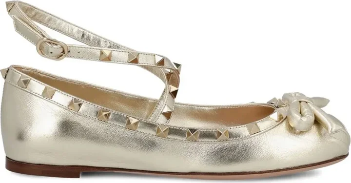 Rockstud leather ballerina shoes