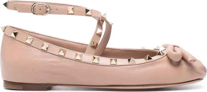 Rockstud leather ballerina shoes