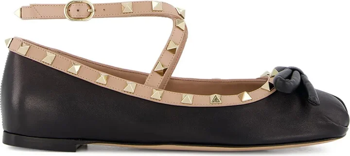 Rockstud leather ballerina shoes