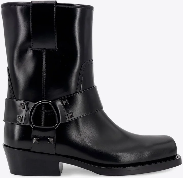 Rockstud Leather Biker Boots