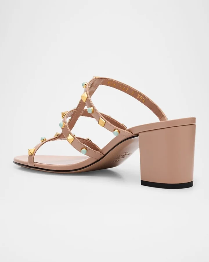 Rockstud Leather Caged Mule Sandals - Image 7