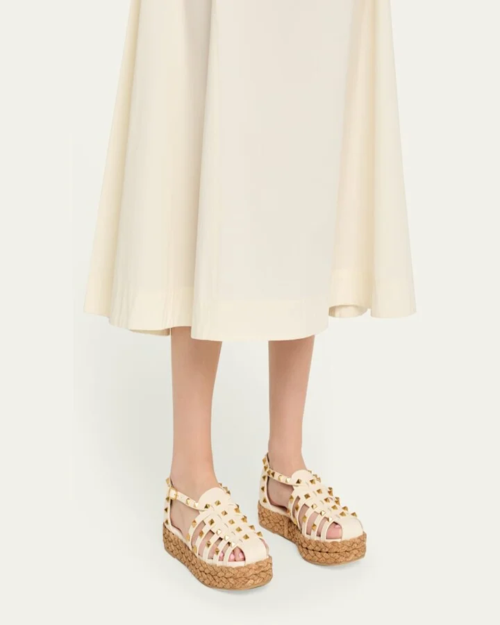 Rockstud Leather Espadrille Fisherman Sandals - Image 2
