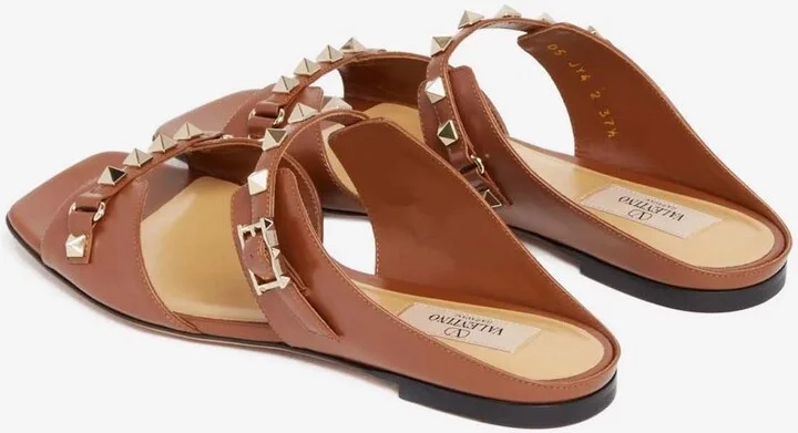 Rockstud Leather Flat Sandals - Image 2