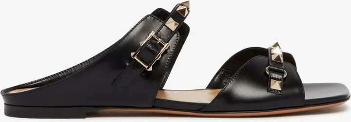 Rockstud Leather Flat Sandals
