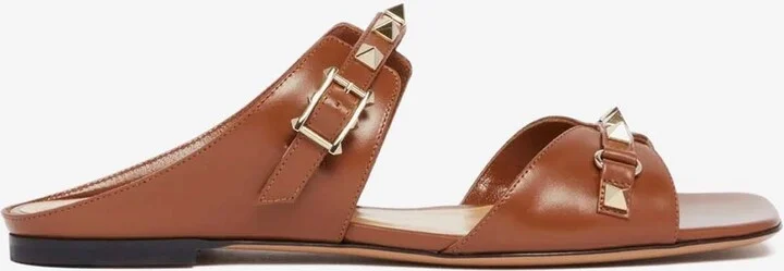 Rockstud Leather Flat Sandals