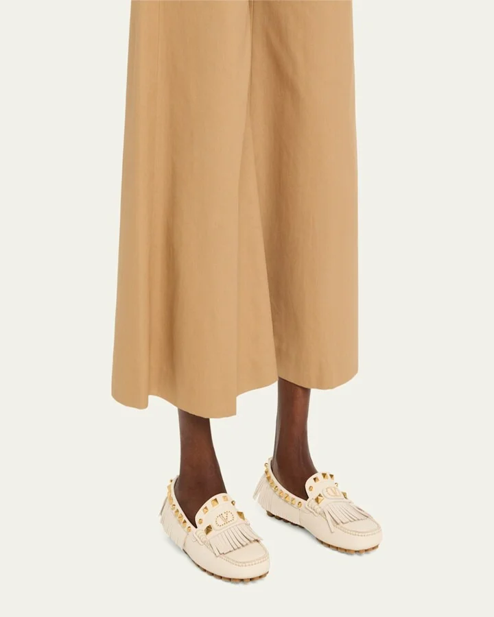 Rockstud Leather Fringe Driver Loafers - Image 2