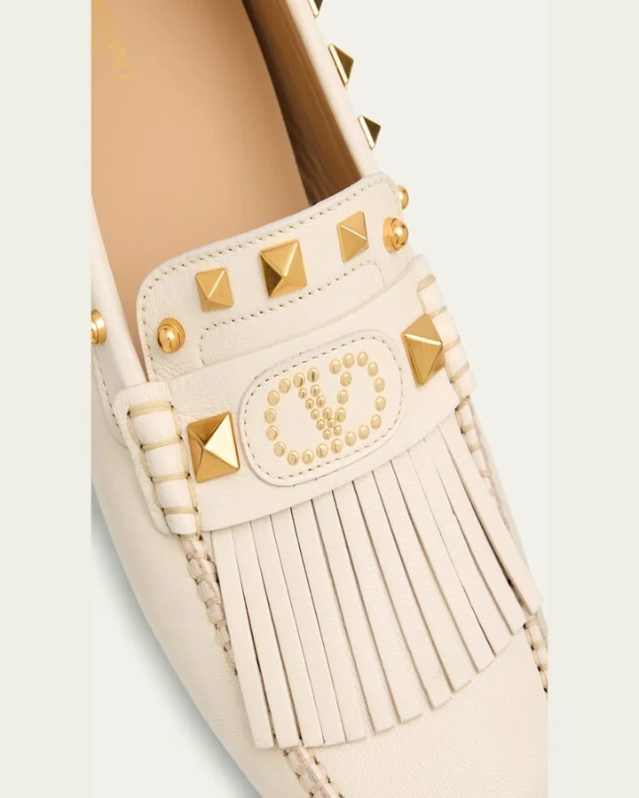 Rockstud Leather Fringe Driver Loafers - Image 3