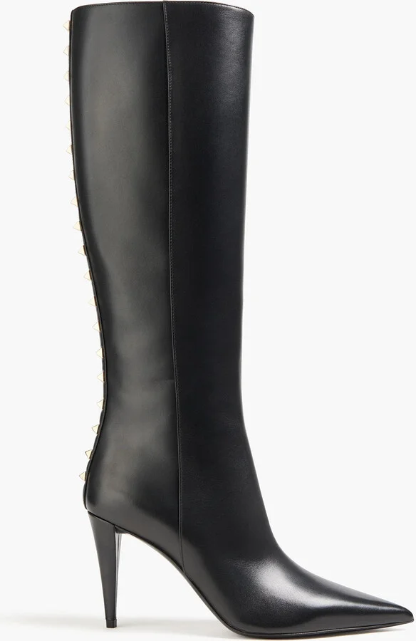 Rockstud leather knee boots