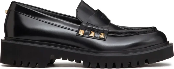 Rockstud leather loafers