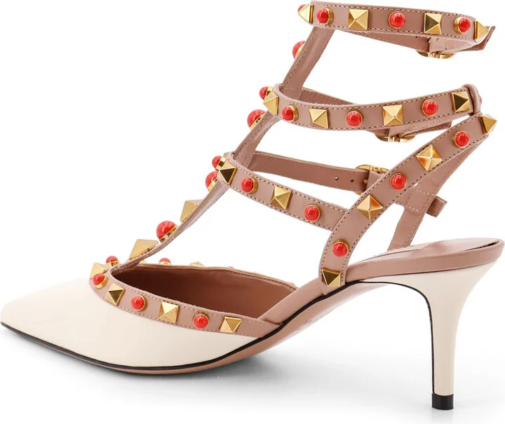 Rockstud Leather Slingback With Cabochon Stones - Image 3