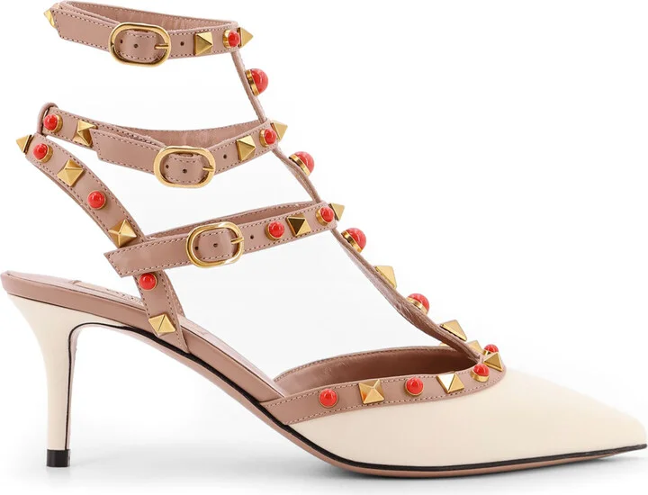 Rockstud Leather Slingback With Cabochon Stones