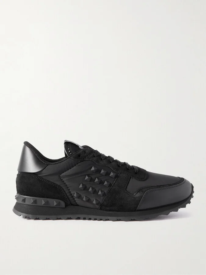 Rockstud Leather, Suede and Shell Sneakers