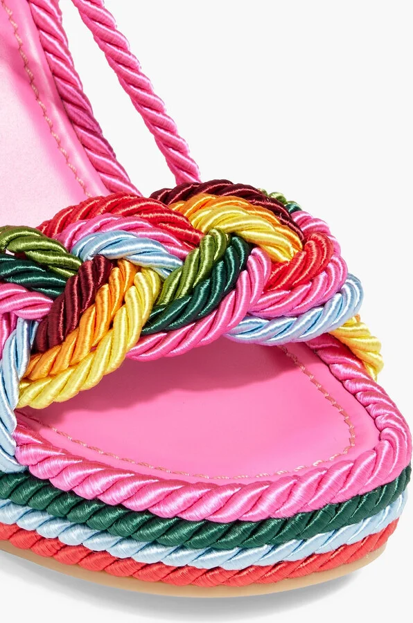 Rockstud leather-trimmed cord wedge sandals - Image 4