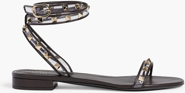 Rockstud leather-trimmed PVC sandals