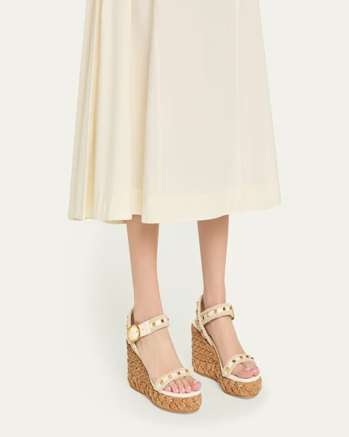Rockstud Leather Wedge Espadrille Sandals - Image 4