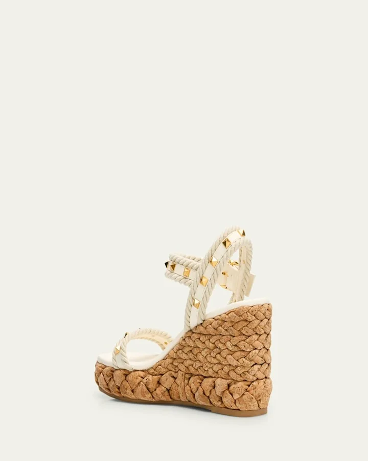 Rockstud Leather Wedge Espadrille Sandals - Image 5