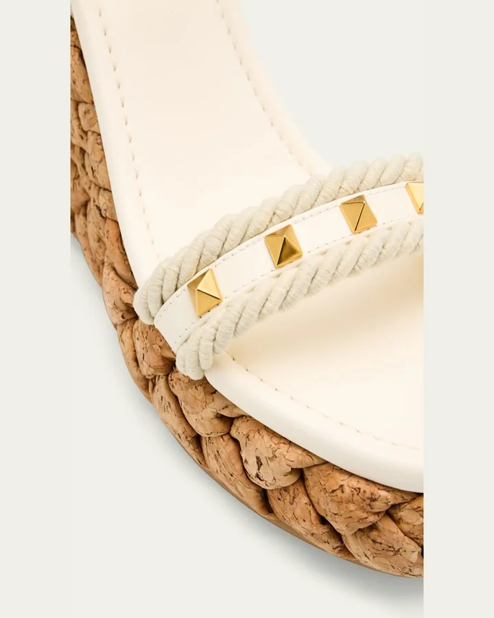 Rockstud Leather Wedge Espadrille Sandals - Image 9