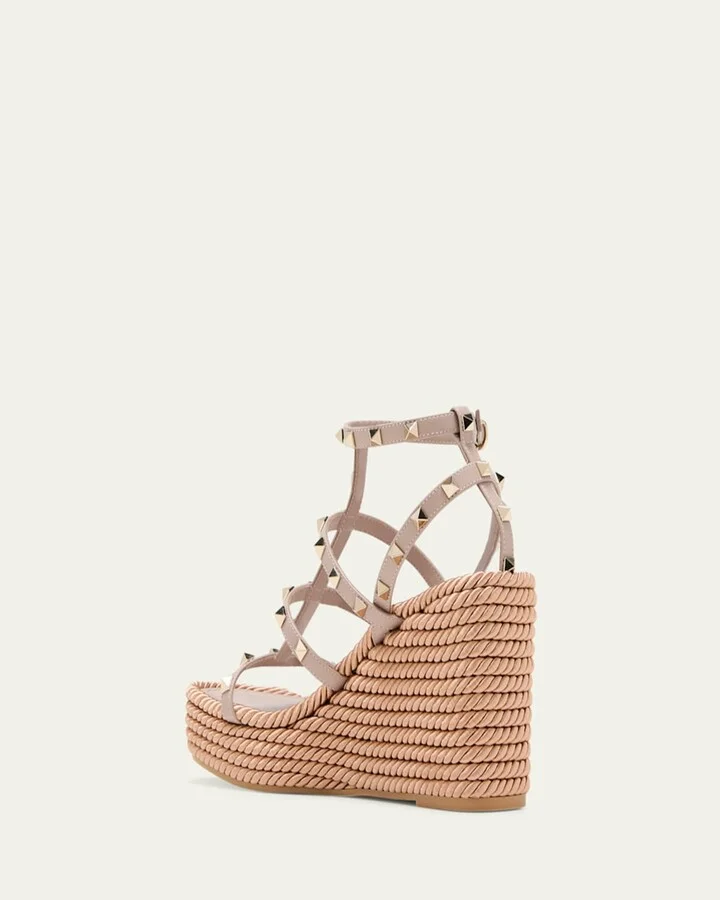 Rockstud Leather Wedge Espadrille Sandals - Image 5