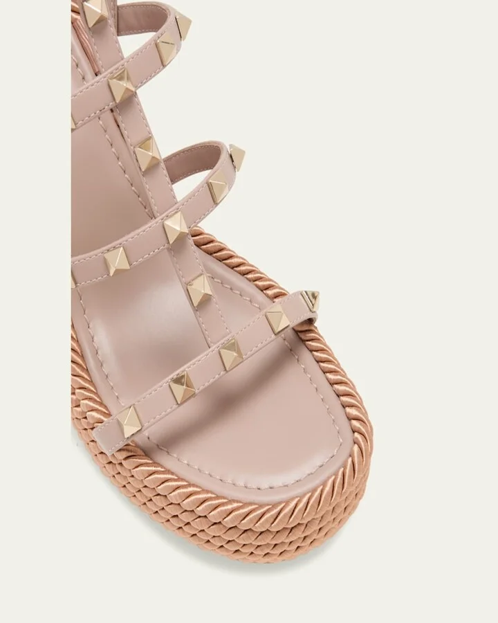 Rockstud Leather Wedge Espadrille Sandals - Image 8